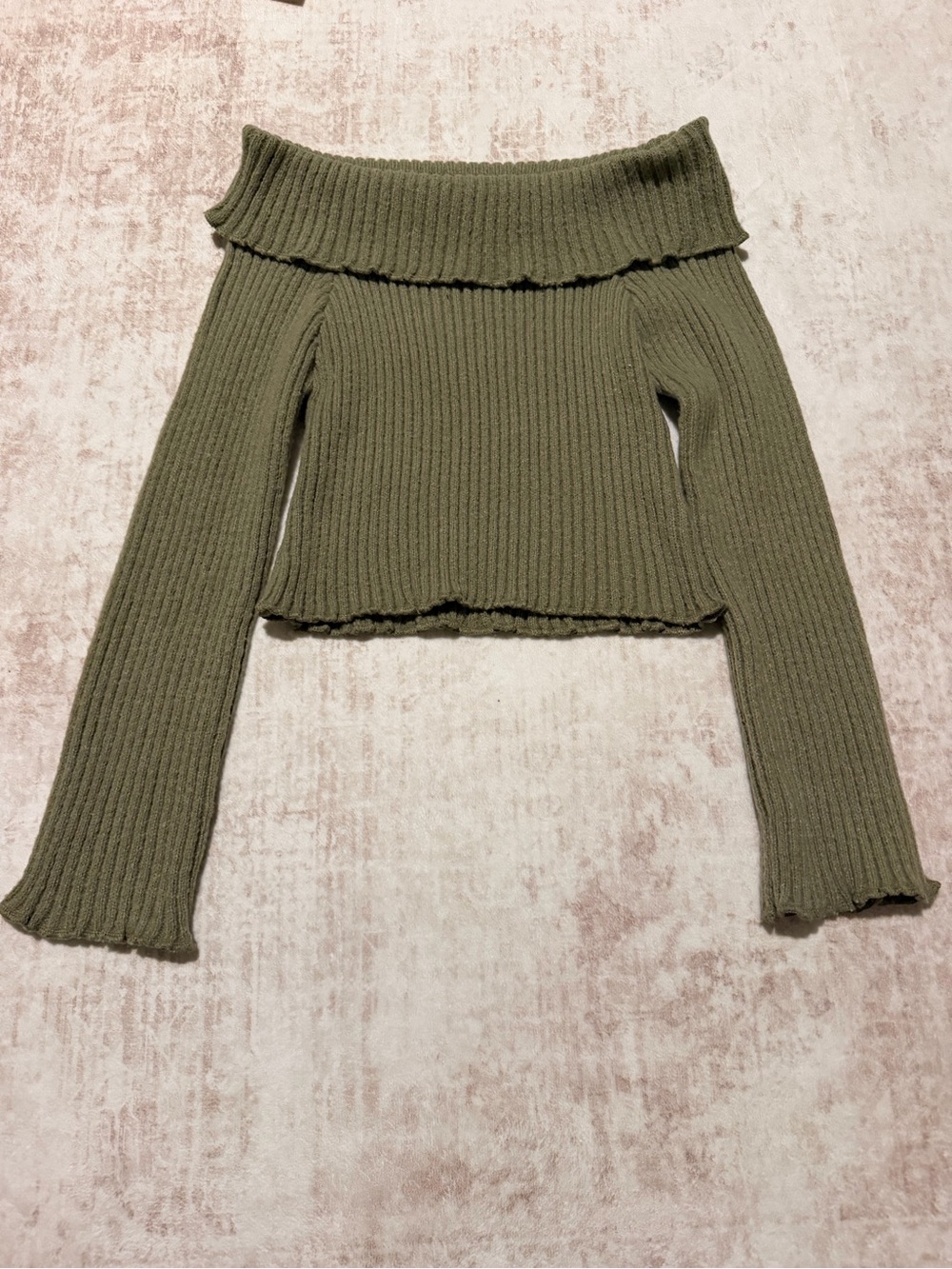 Lane201 Olive Green Ribbed Off Shoulder Sweater Women’s Large